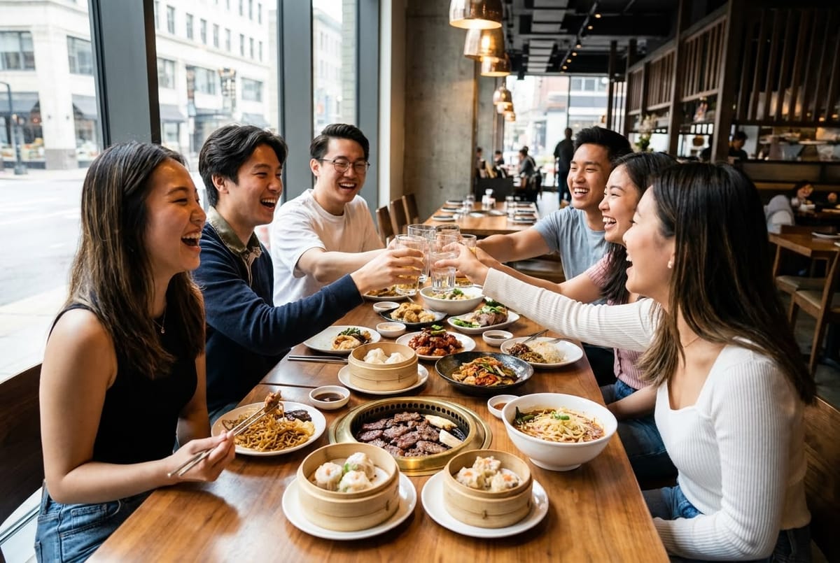 Students sharing a meal together at a Melbourne restaurant